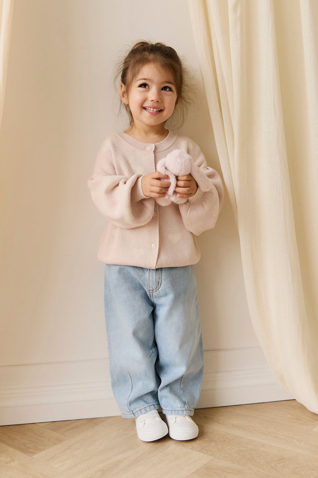 Cardigan en maille de coton jacquard Morganite avec manches ballon pour filles