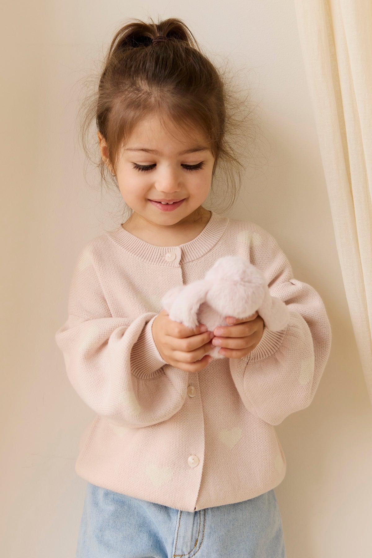Cardigan en maille de coton jacquard Morganite avec manches ballon pour filles