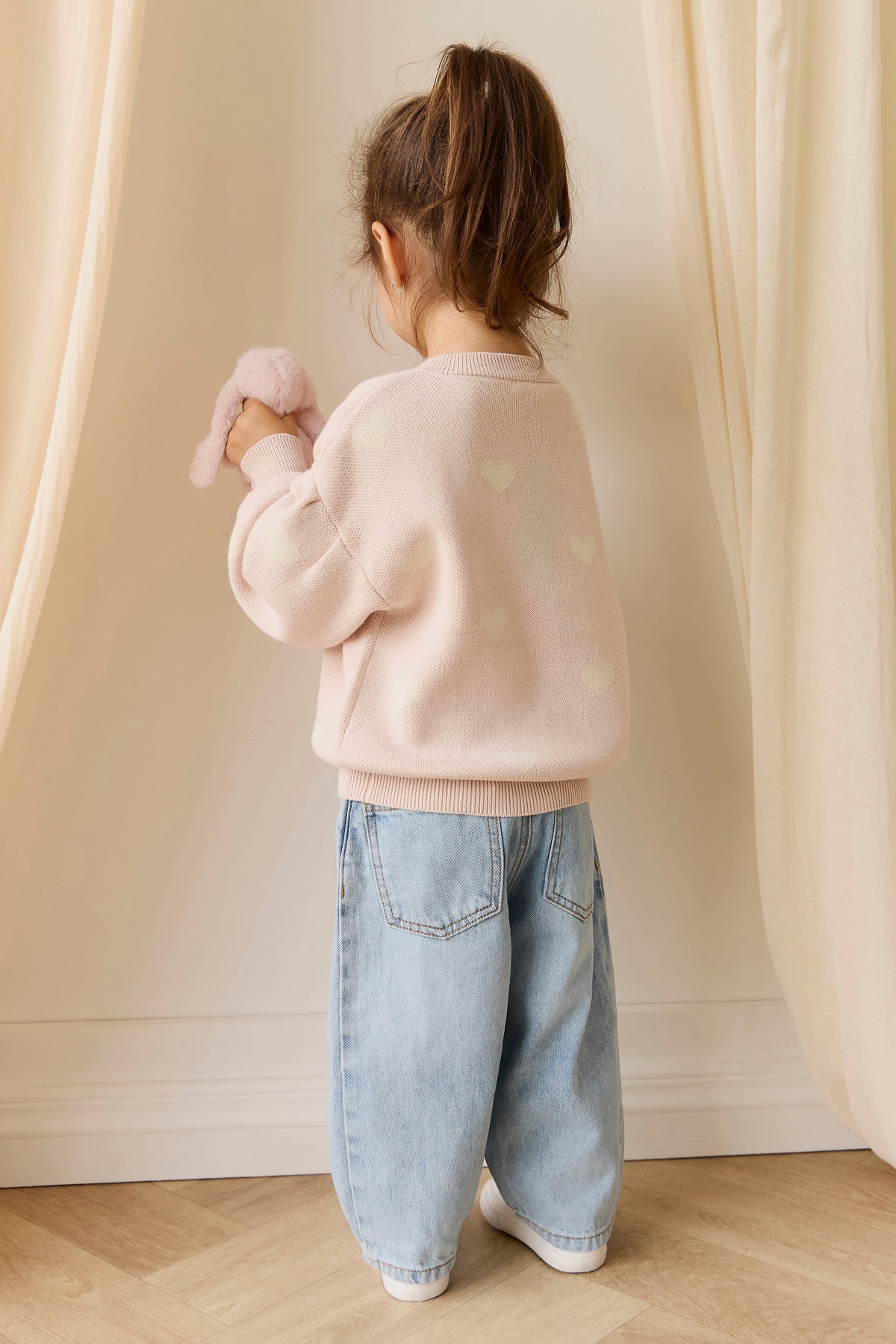 Cardigan en maille de coton jacquard Morganite avec manches ballon pour filles