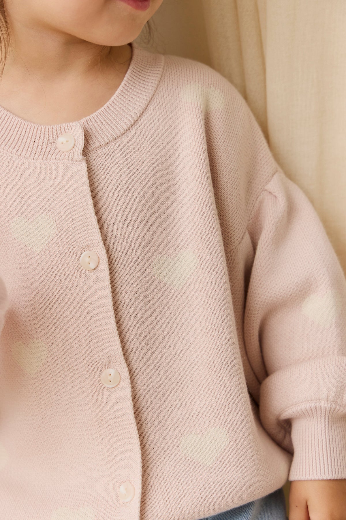 Cardigan en maille de coton jacquard Morganite avec manches ballon pour filles