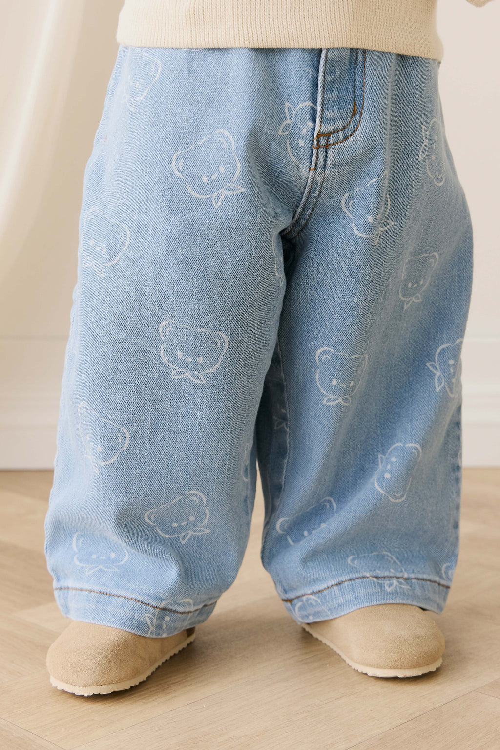 Pantalon en jean classique bleu clair imprimé, avec taille élastique et légèrement extensible pour enfants