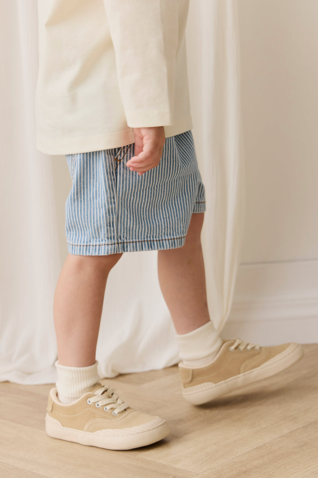 Short en jean décontracté à rayures, taille élastique et extensible pour les aventures ensoleillées