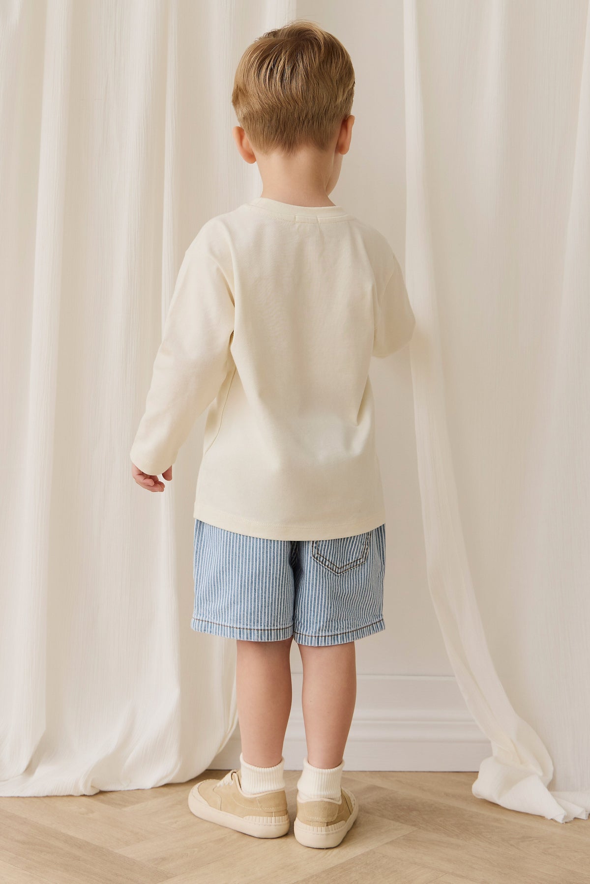 Short en jean décontracté à rayures, taille élastique et extensible pour les aventures ensoleillées