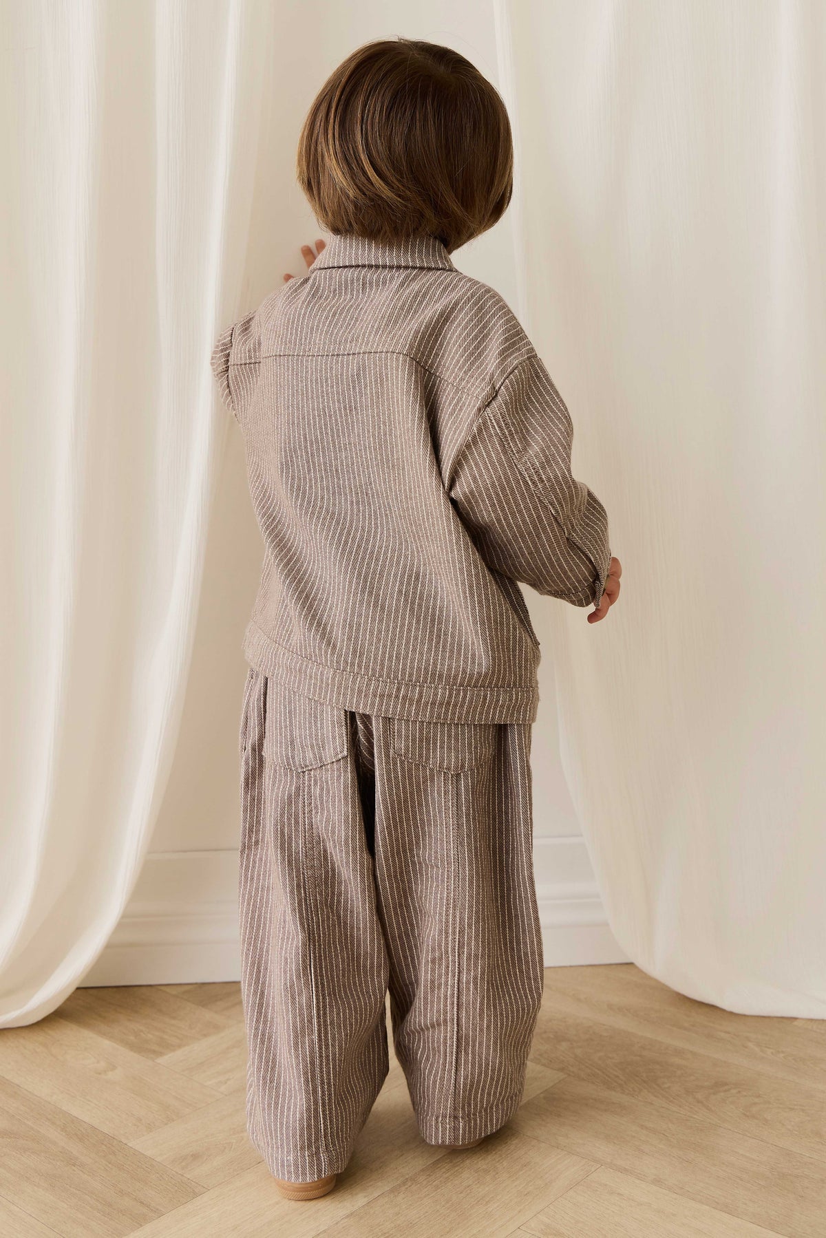 Veste enfant en coton rayé marron vintage Cassava avec boutons et poches plaquées