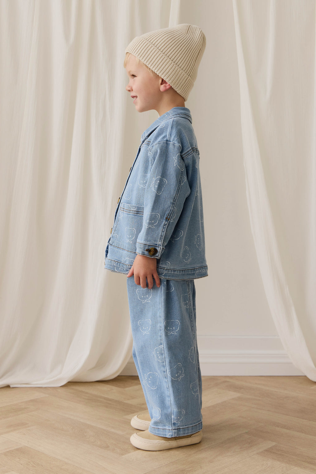 Pantalon en jean classique bleu clair imprimé, avec taille élastique et légèrement extensible pour enfants