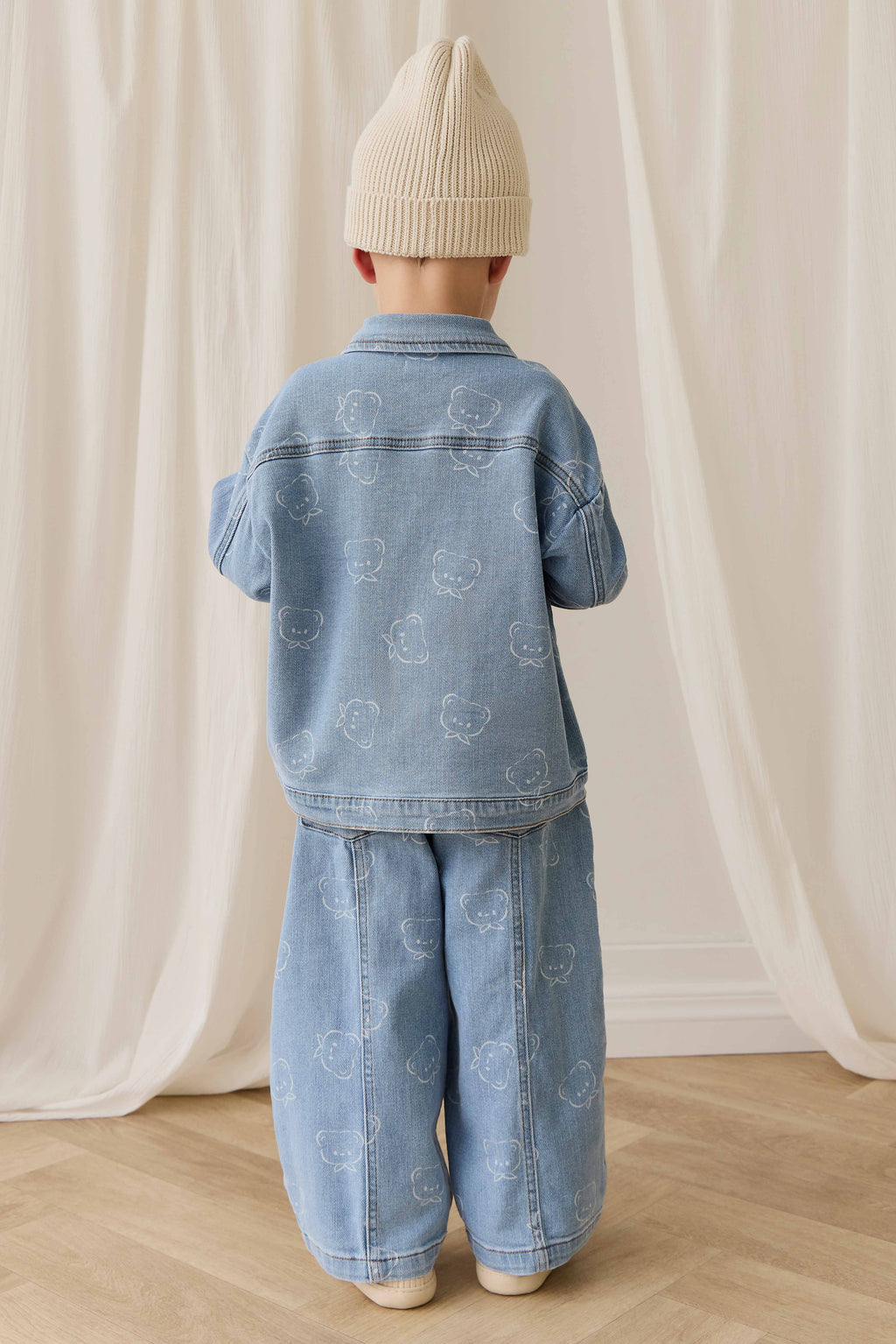 Pantalon en jean classique bleu clair imprimé, avec taille élastique et légèrement extensible pour enfants