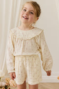 Short en mousseline de coton biologique Rose Saule parchemin romantique pour fille avec taille à cordon de serrage