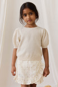 Haut en tricot texturé de coton vanille vintage à manches bouffantes en tissu respirant pour filles