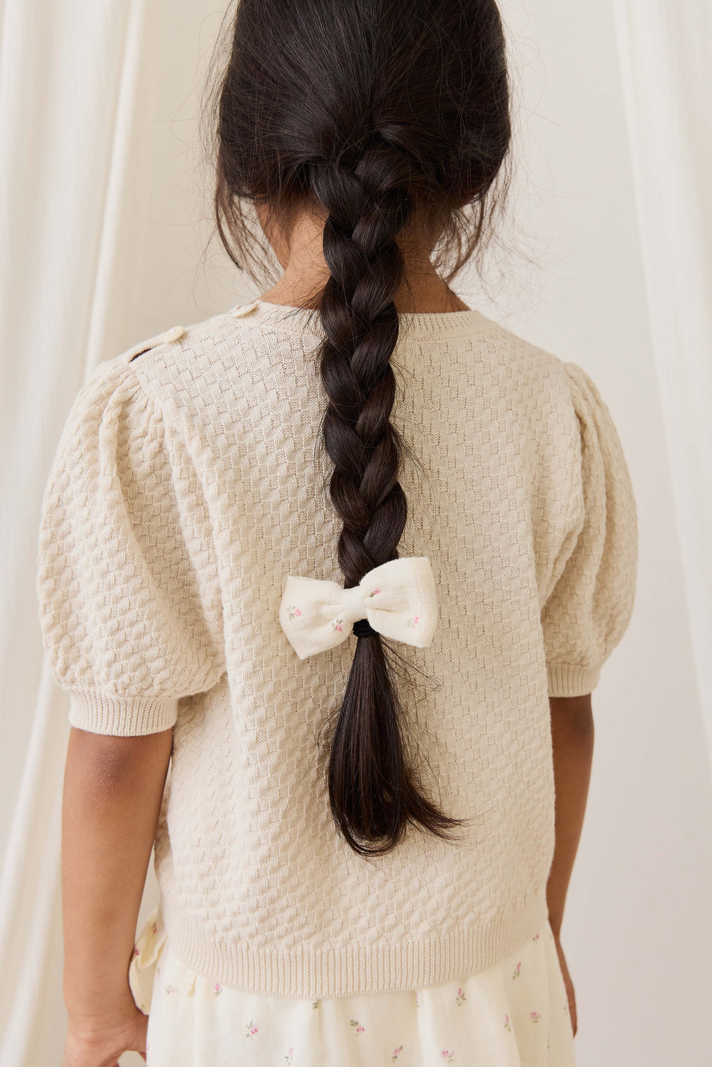 Haut en tricot texturé de coton vanille vintage à manches bouffantes en tissu respirant pour filles