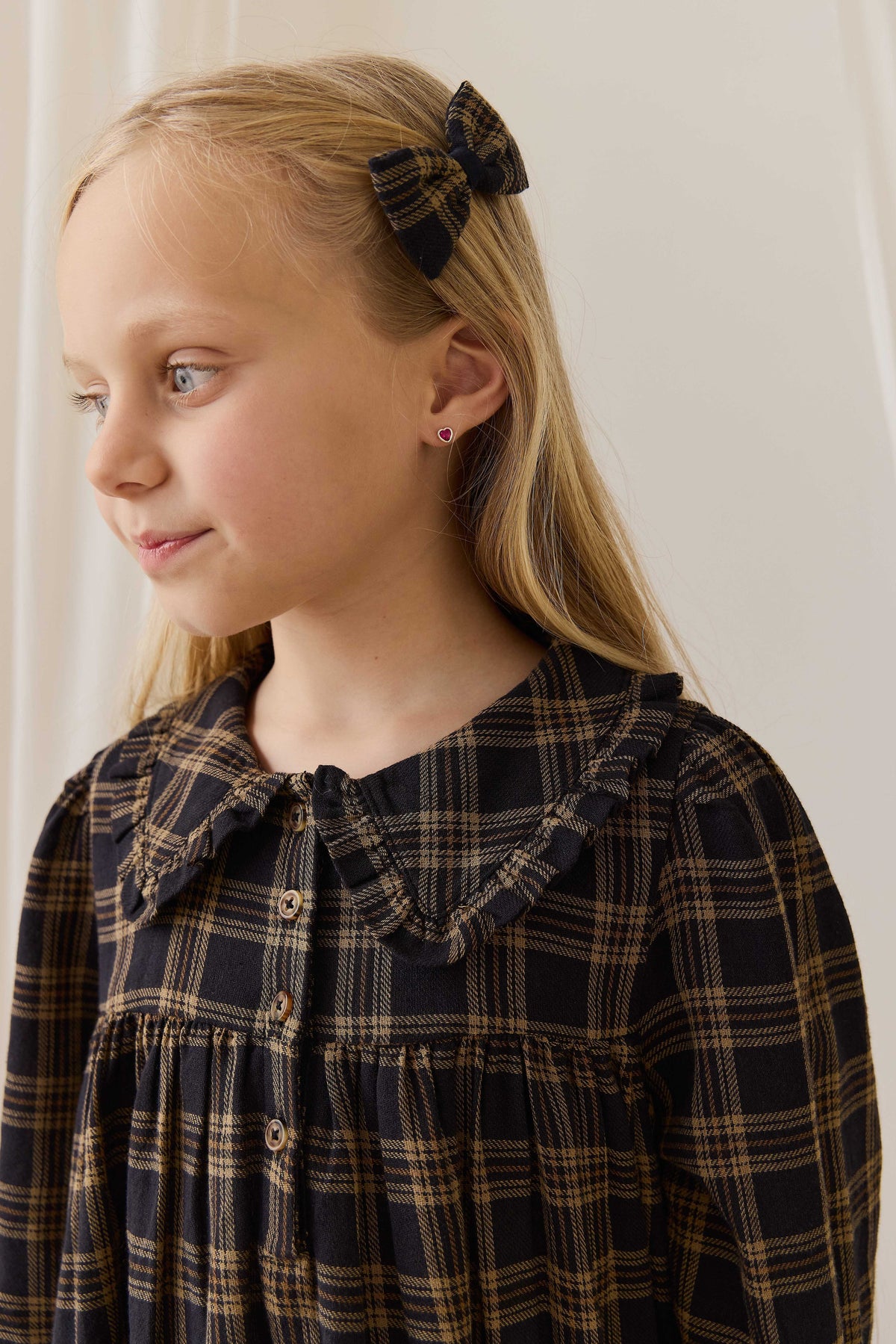 Nœud à cheveux en coton biologique à carreaux "Earthy Woodland" avec nœud central pour filles
