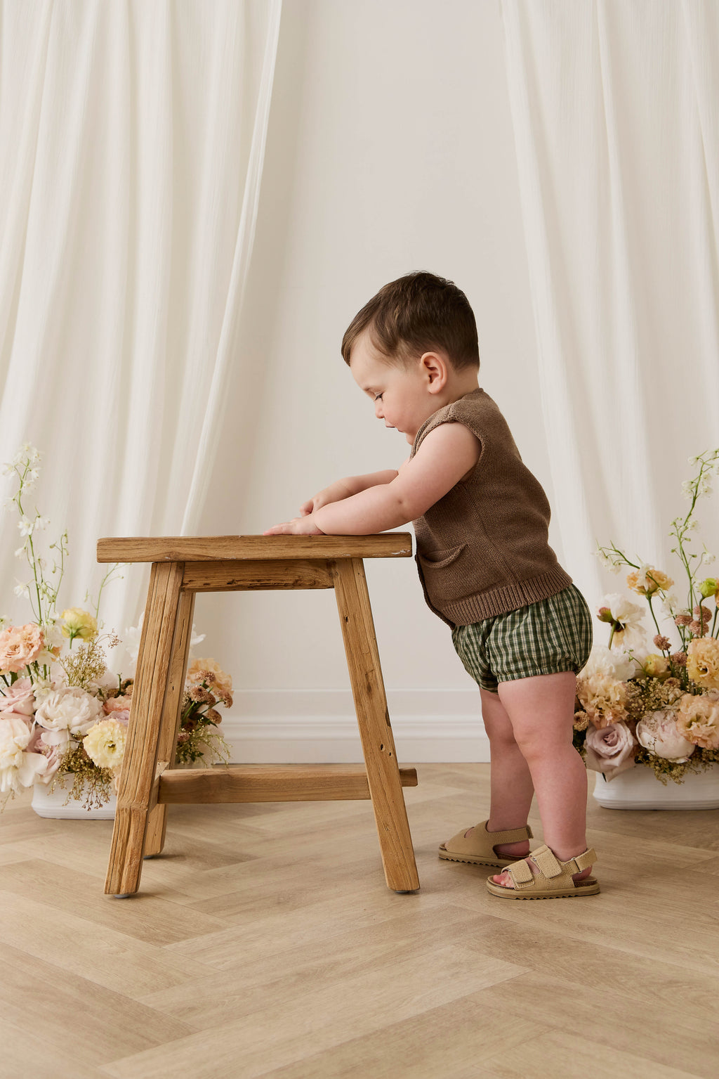Bloomer à carreaux vintage en coton biologique avec taille élastique pour bébés et tout-petards