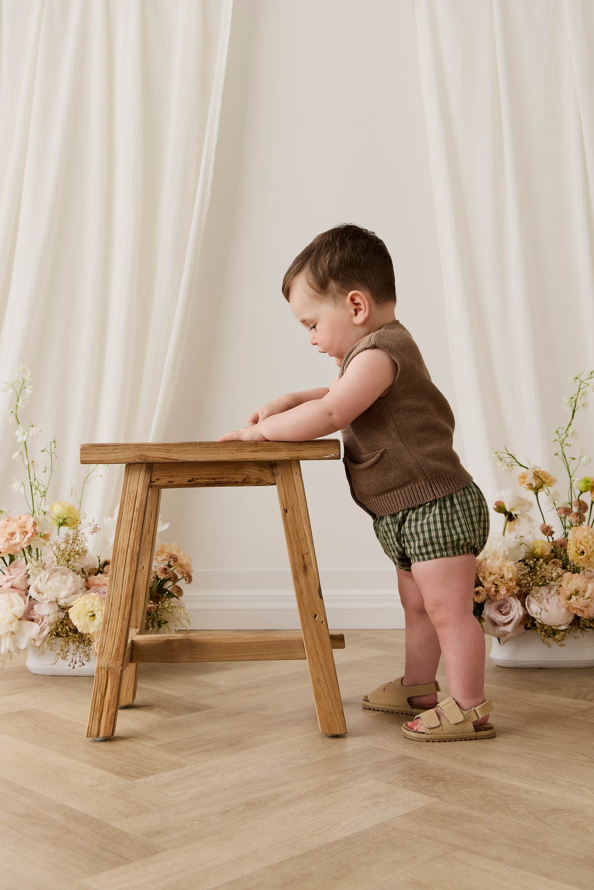 Bloomer à carreaux vintage en coton biologique avec taille élastique pour bébés et tout-petards