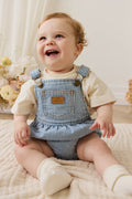 Barboteuse en jean vintage et coton à rayures nuage avec bretelles réglables pour bébés et tout-petits