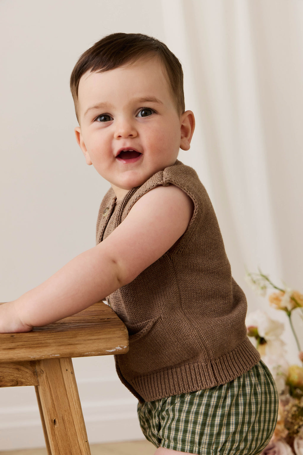 Bloomer à carreaux vintage en coton biologique avec taille élastique pour bébés et tout-petards
