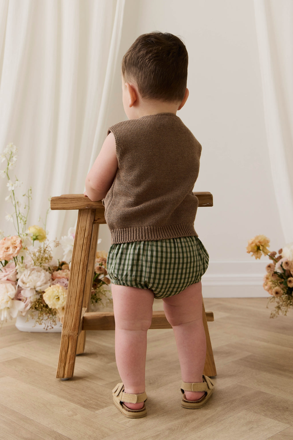 Bloomer à carreaux vintage en coton biologique avec taille élastique pour bébés et tout-petards