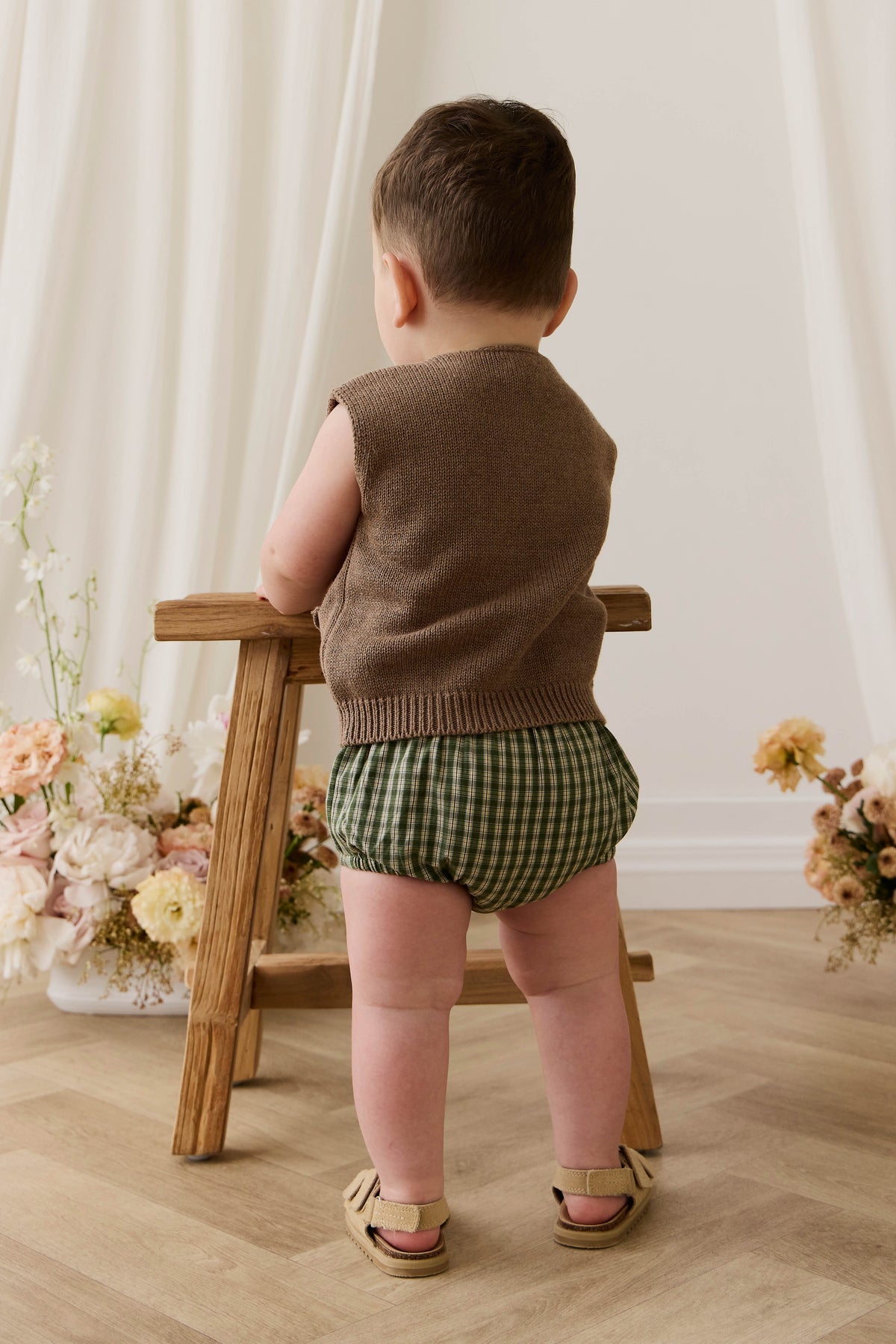 Bloomer à carreaux vintage en coton biologique avec taille élastique pour bébés et tout-petards