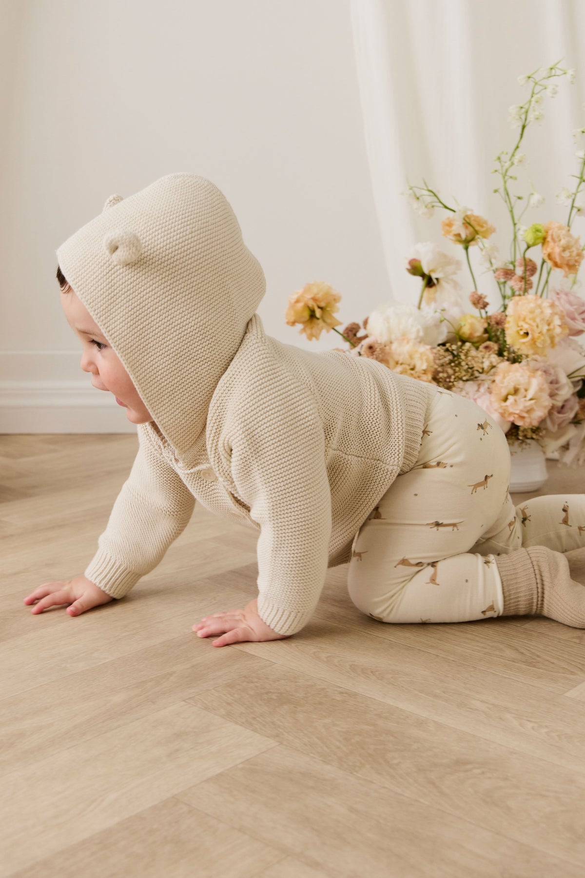 Legging décontracté en coton bio imprimé crème avec taille élastique pour tous les jours