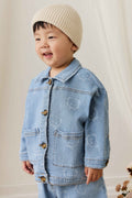 Veste En Jean Classique Bleu Clair Imprimée Avec Fermeture Boutonnée Et Poches Plaquées Pour Enfants