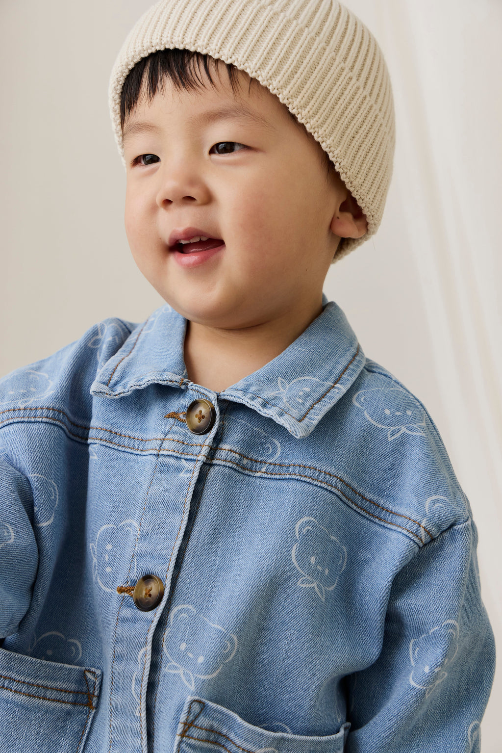 Veste En Jean Classique Bleu Clair Imprimée Avec Fermeture Boutonnée Et Poches Plaquées Pour Enfants