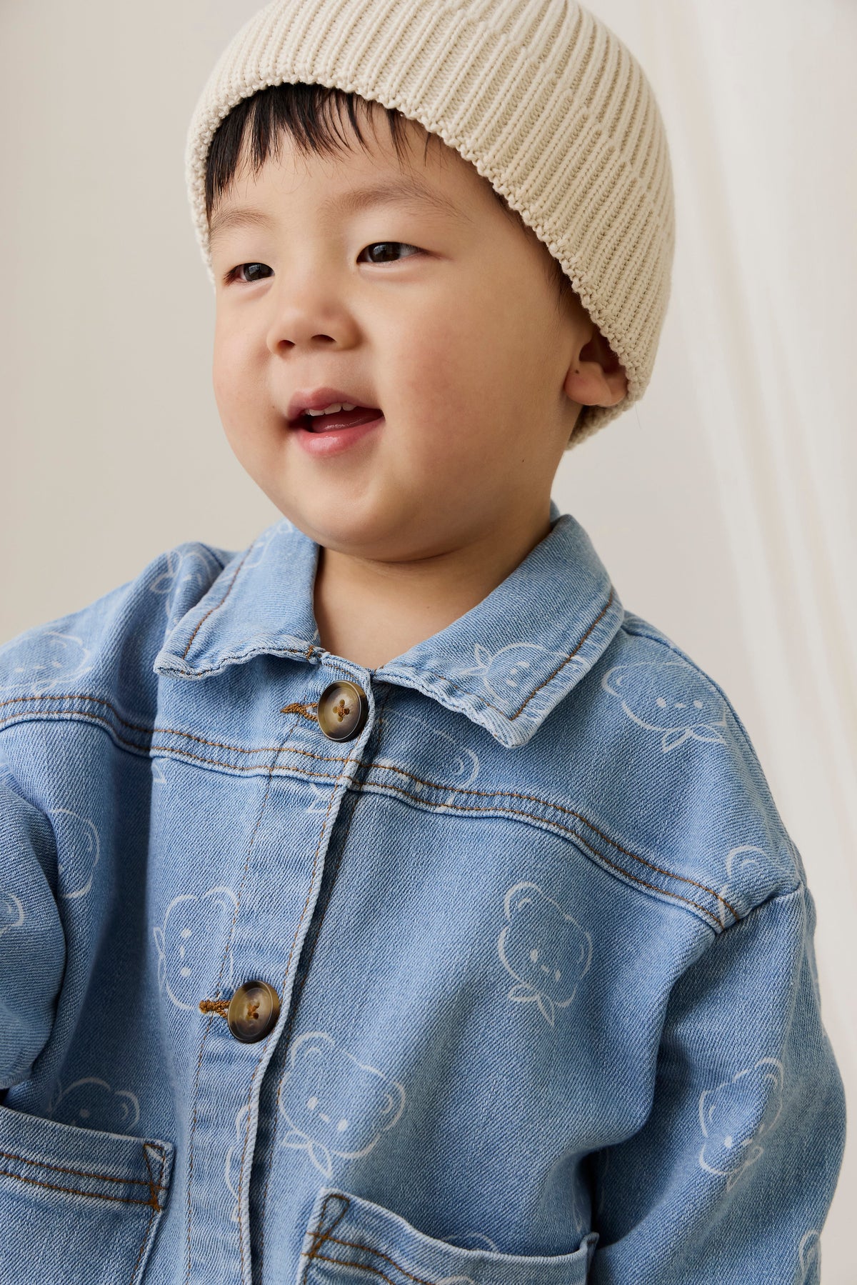 Veste En Jean Classique Bleu Clair Imprimée Avec Fermeture Boutonnée Et Poches Plaquées Pour Enfants