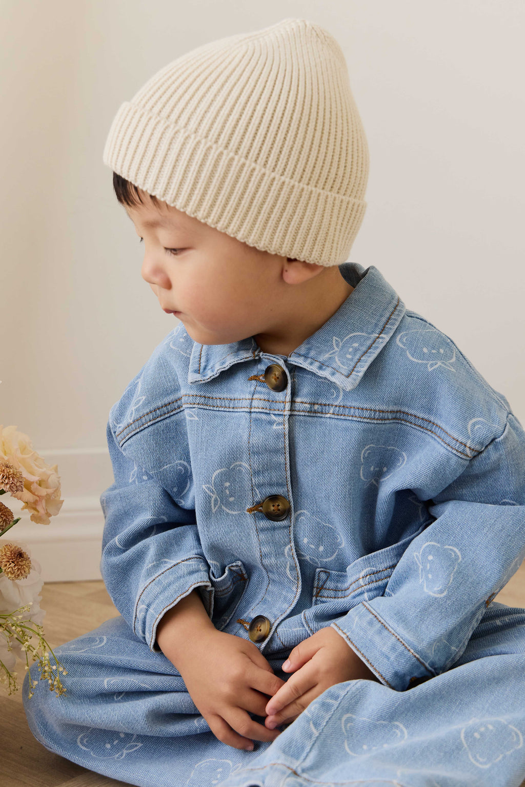Veste En Jean Classique Bleu Clair Imprimée Avec Fermeture Boutonnée Et Poches Plaquées Pour Enfants