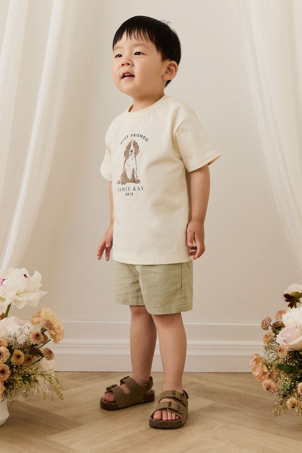 T-shirt décontracté en coton biologique imprimé chien parchemin, col rond, pour le quotidien