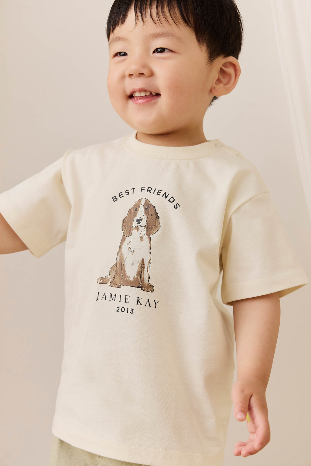 T-shirt décontracté en coton biologique imprimé chien parchemin, col rond, pour le quotidien