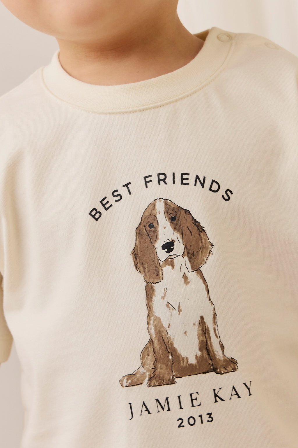 T-shirt décontracté en coton biologique imprimé chien parchemin, col rond, pour le quotidien
