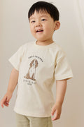 T-shirt décontracté en coton biologique imprimé chien parchemin, col rond, pour le quotidien