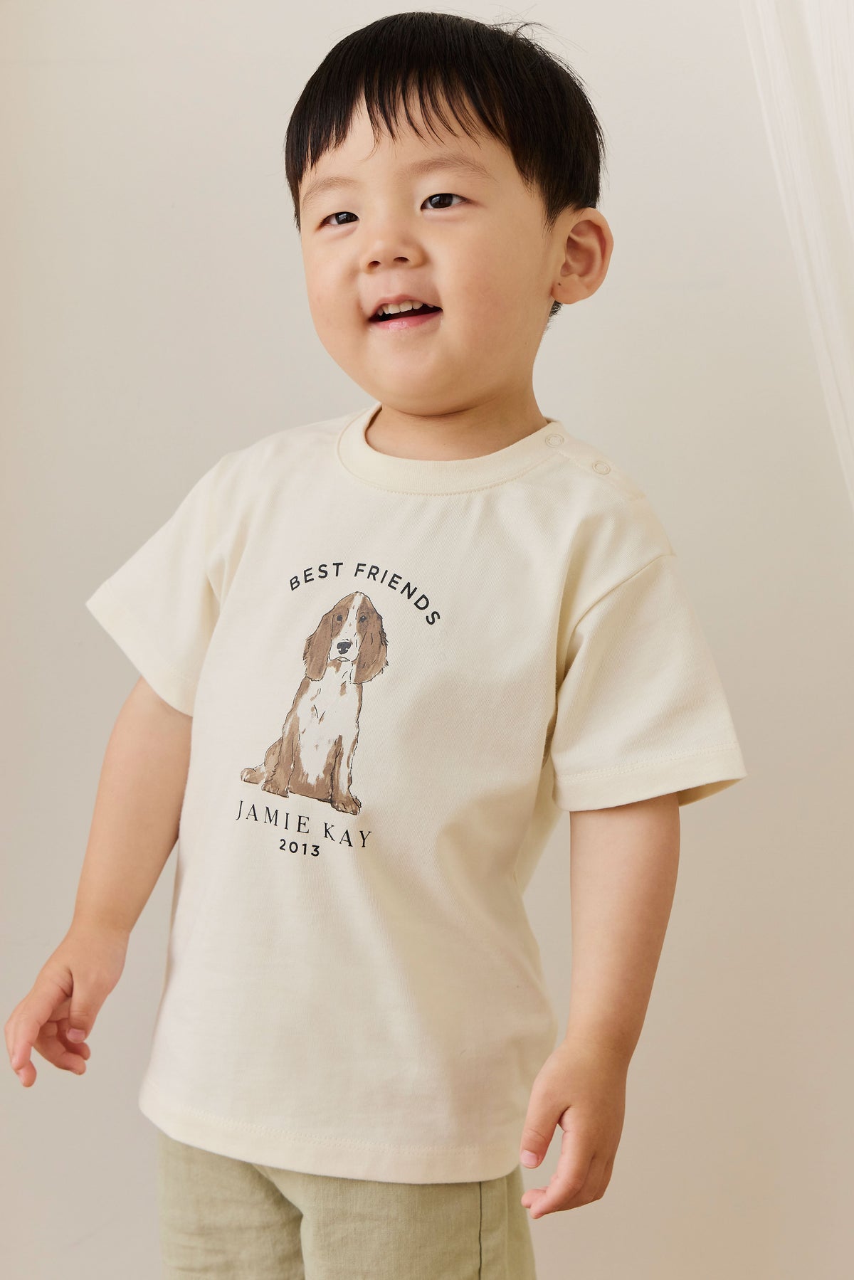 T-shirt décontracté en coton biologique imprimé chien parchemin, col rond, pour le quotidien