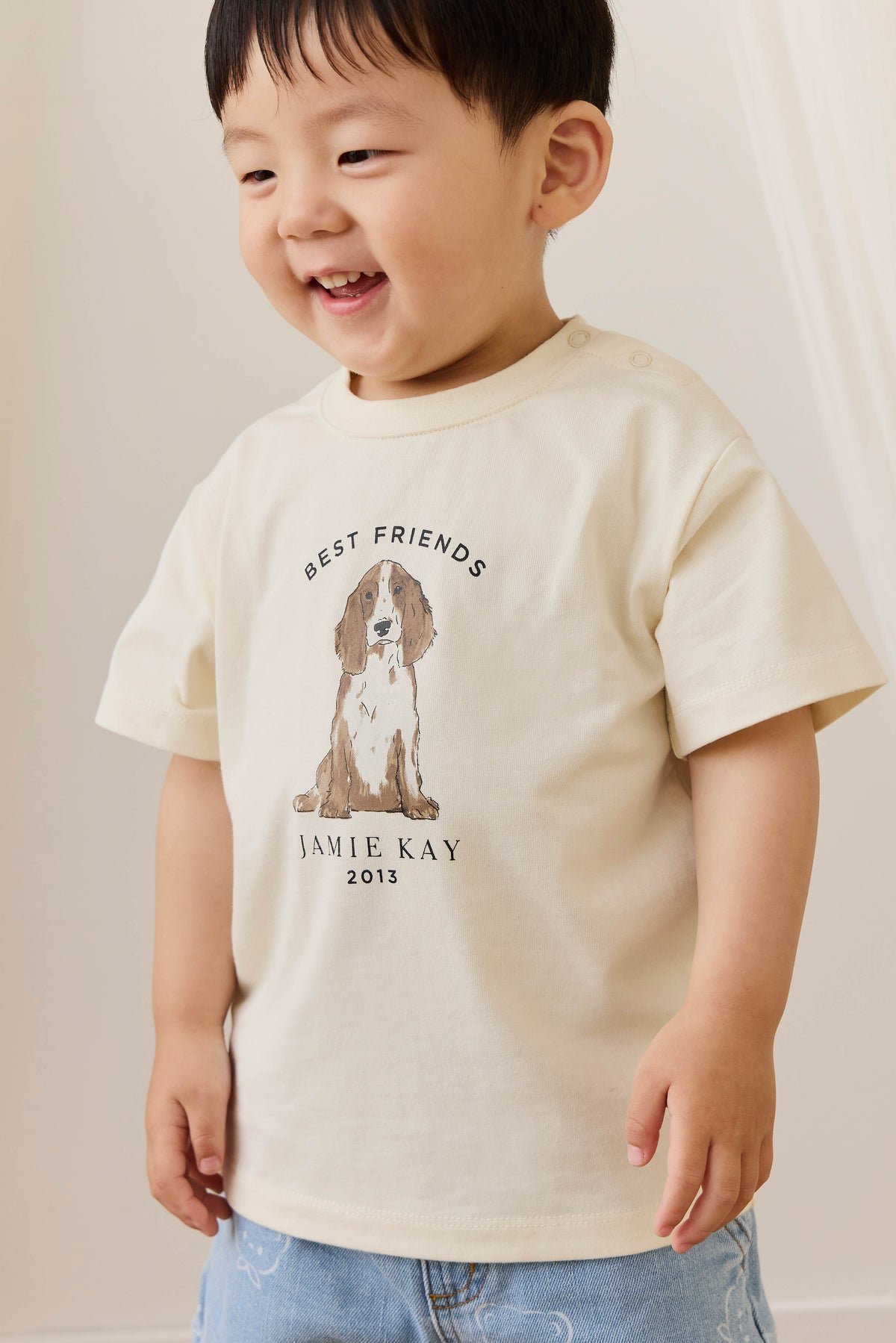 T-shirt décontracté en coton biologique imprimé chien parchemin, col rond, pour le quotidien
