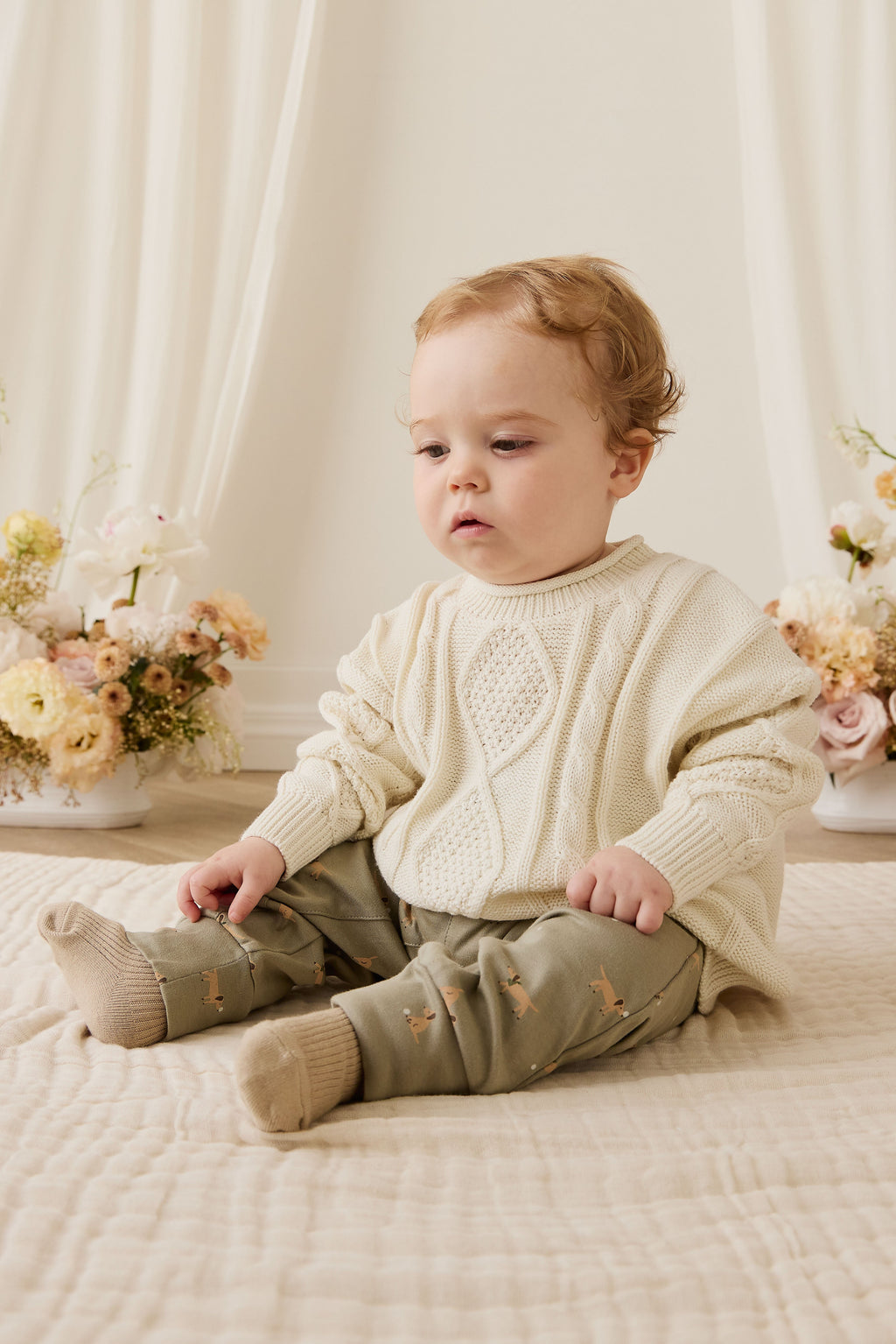 Pantalon Enfant en Coton Pima Vert Ludique à Imprimé Balles et Taille Élastique