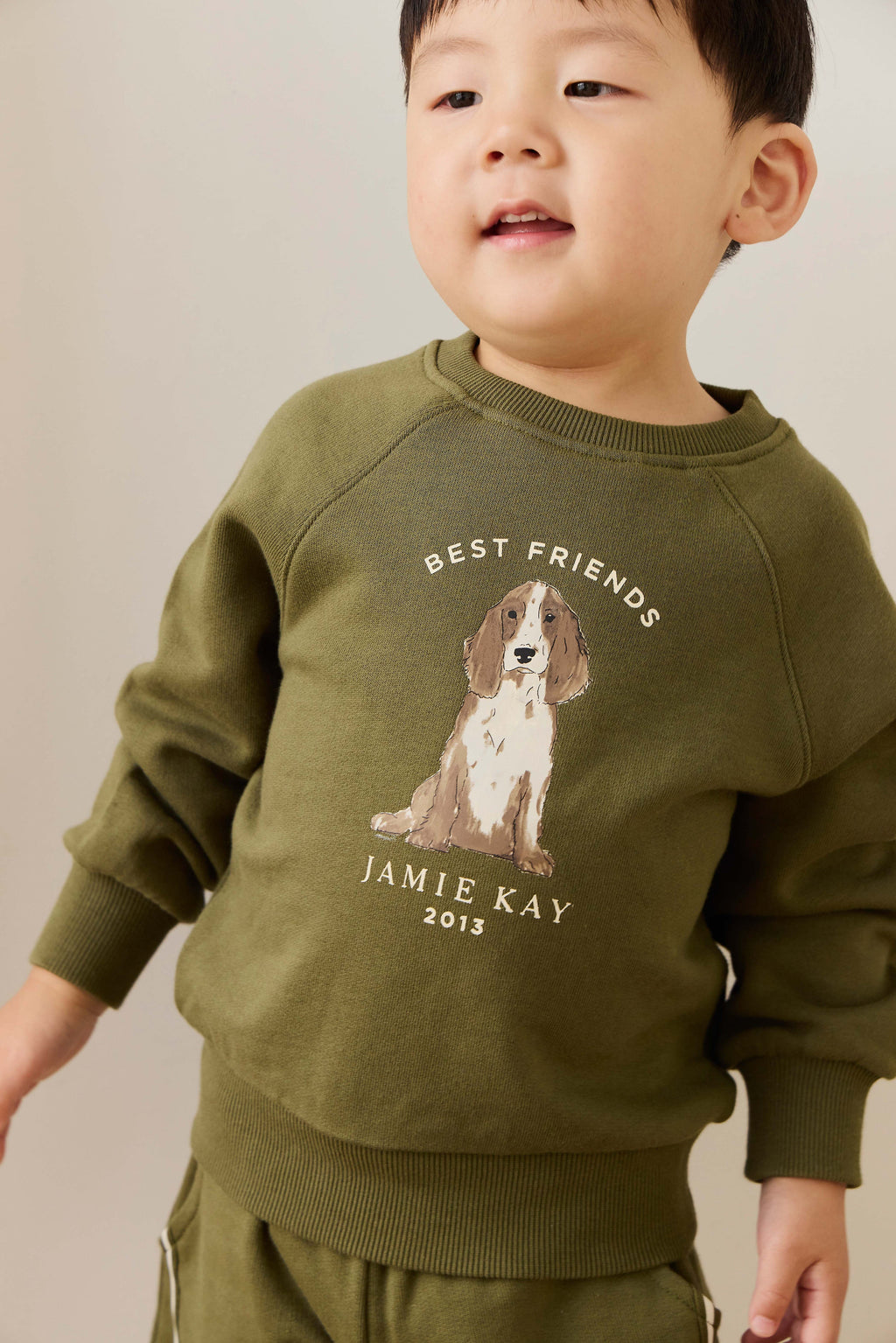 Sweat-shirt pour enfant en coton biologique imprimé chiens motif olive décontracté avec poignets côtelés