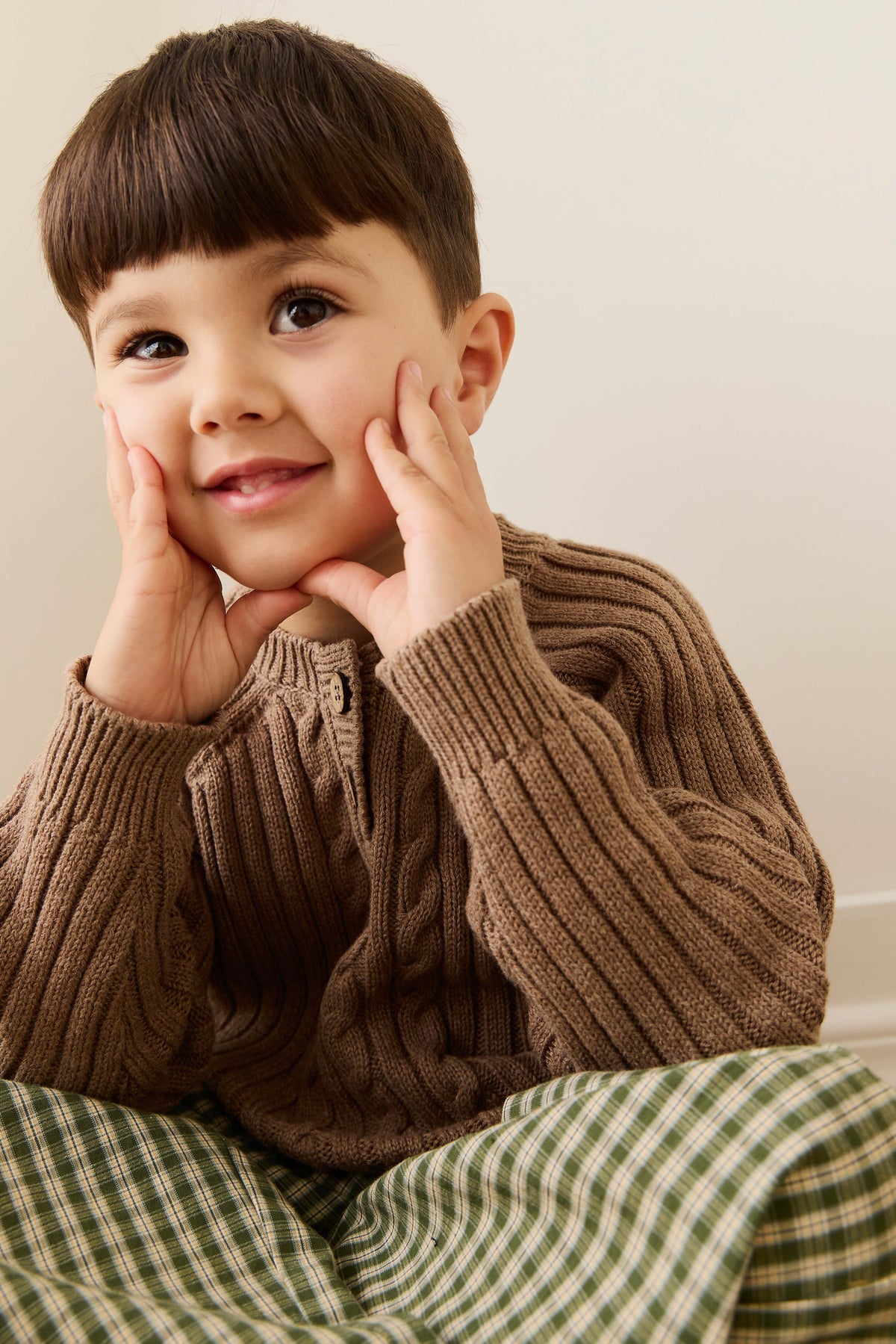 Pantalon large pour enfants en coton biologique avec ceinture à nouer ajustable et motif à carreaux "ravine terreuse"