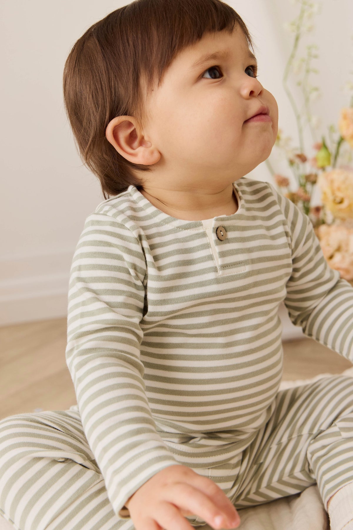 Pantalon classique en coton Pima à rayures vertes et blanches avec taille élastiquée pour bébés et tout-petards