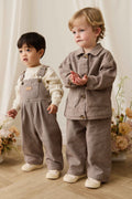 Pantalon enfant en coton marron à rayures, taille élastique et extensible