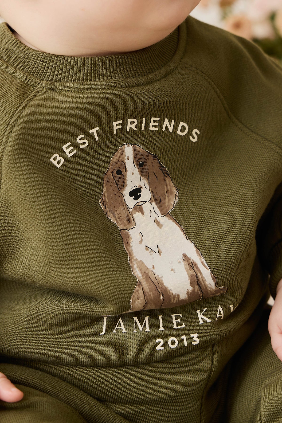 Sweat-shirt pour enfant en coton biologique imprimé chiens motif olive décontracté avec poignets côtelés