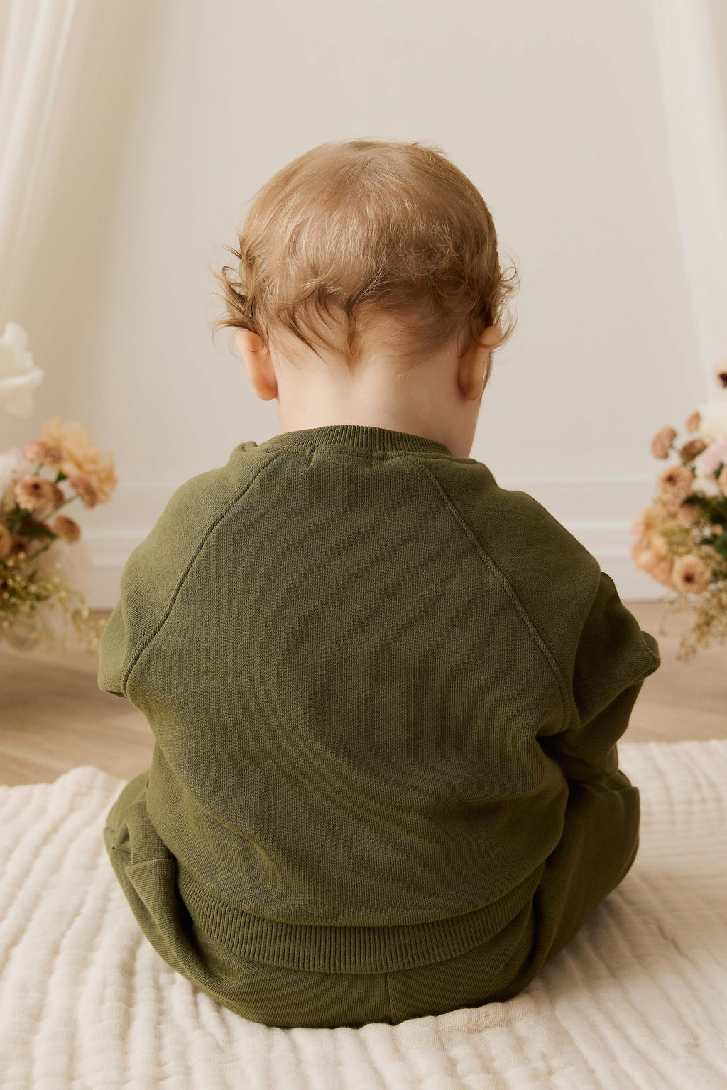 Sweat-shirt pour enfant en coton biologique imprimé chiens motif olive décontracté avec poignets côtelés
