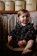 Combinaison en coton biologique à carreaux style forêt classique avec col froncé pour bébés et tout-petits