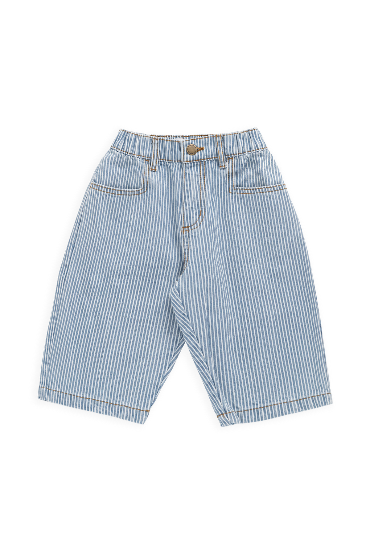 Pantalon en jean rayé bleu clair vintage avec taille élastique et boutons sans nickel pour enfants