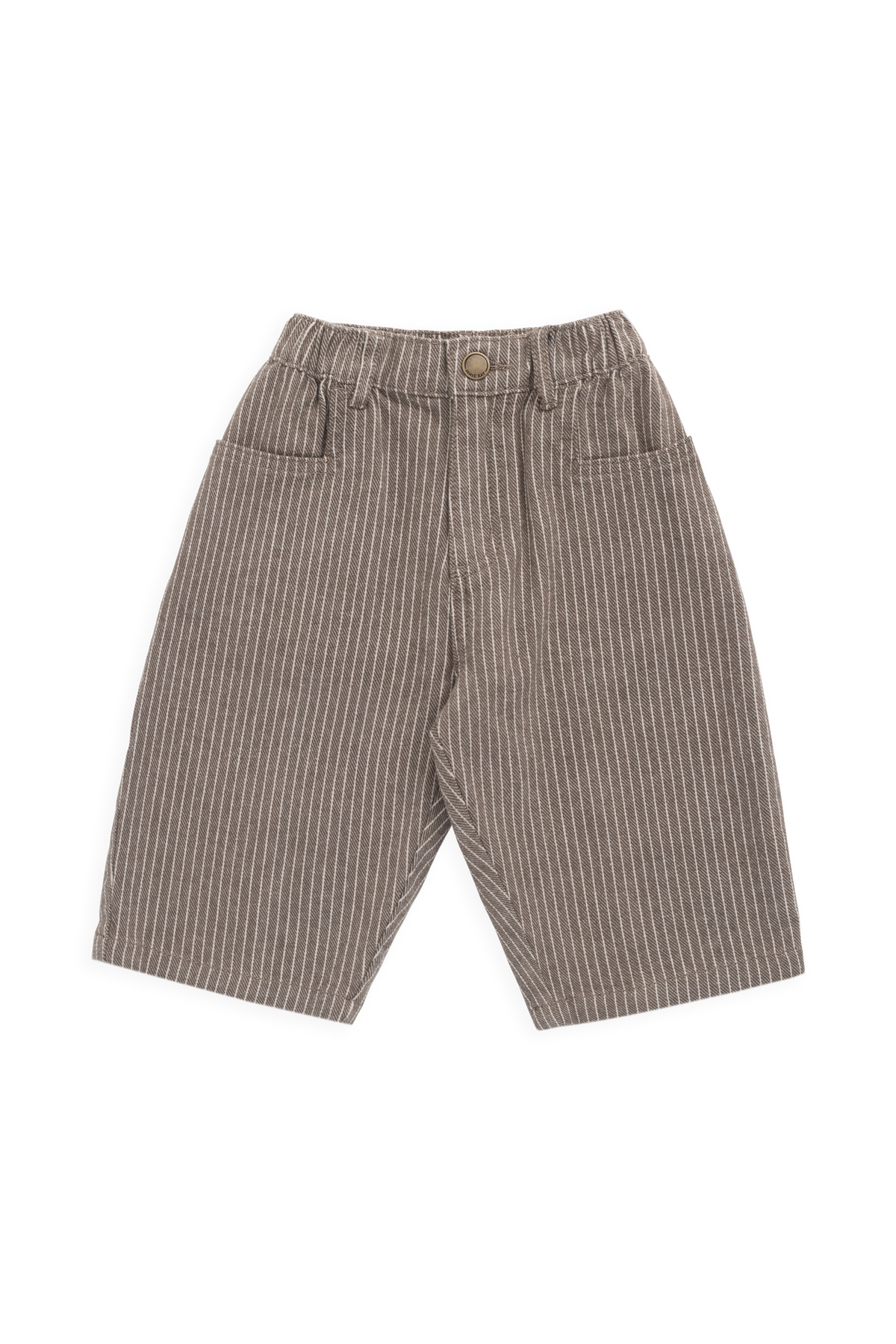 Pantalon enfant en coton marron à rayures, taille élastique et extensible