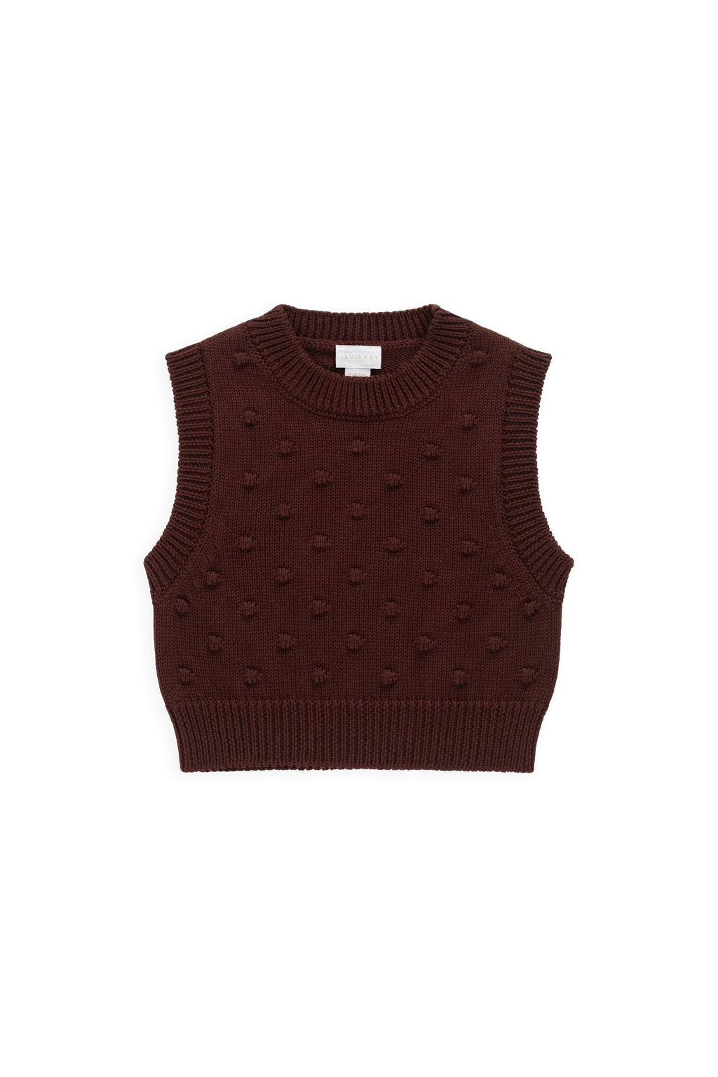 Gilet sans manches en coton tricoté texturé marron chocolat classique pour un superposition facile