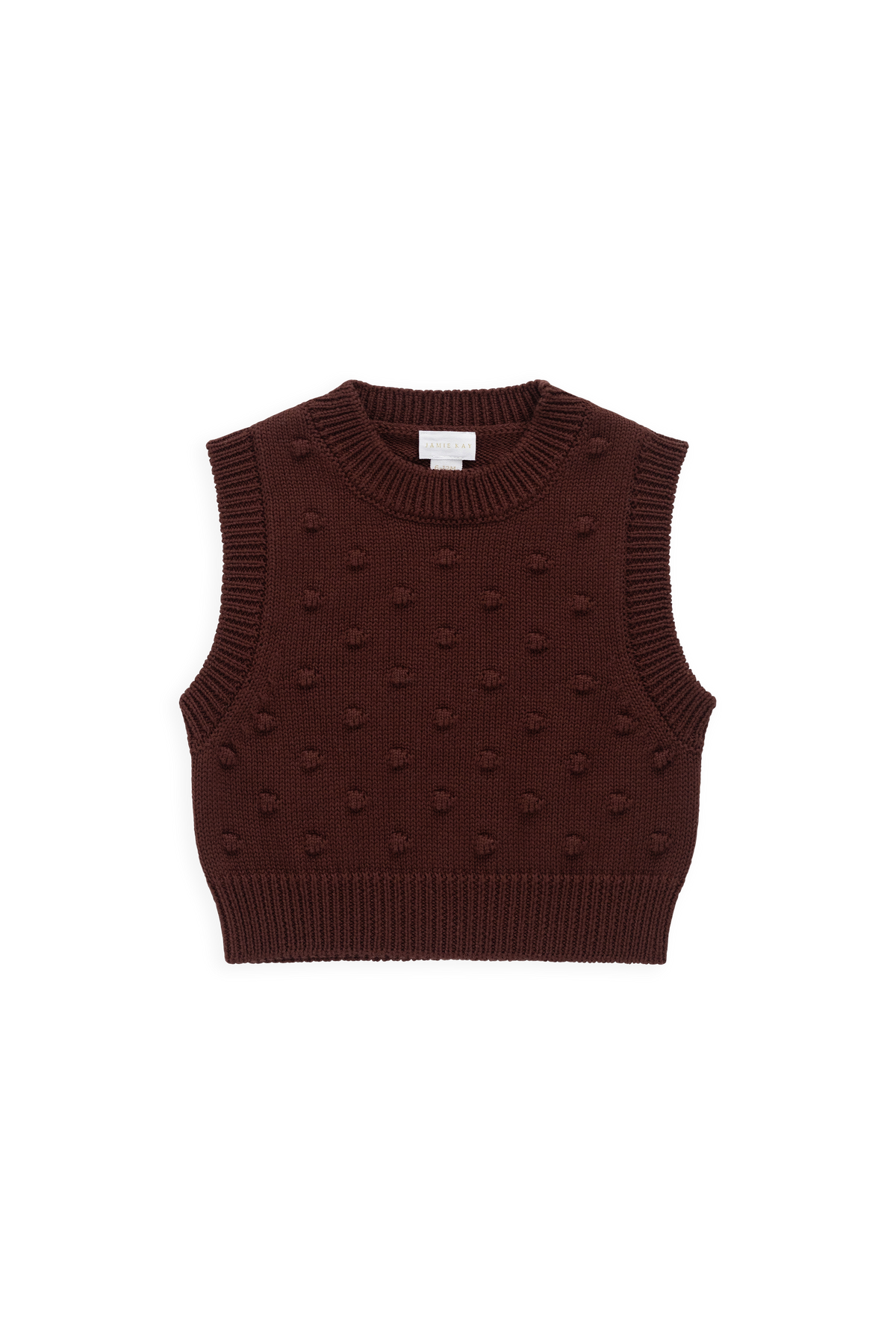 Gilet sans manches en coton tricoté texturé marron chocolat classique pour un superposition facile