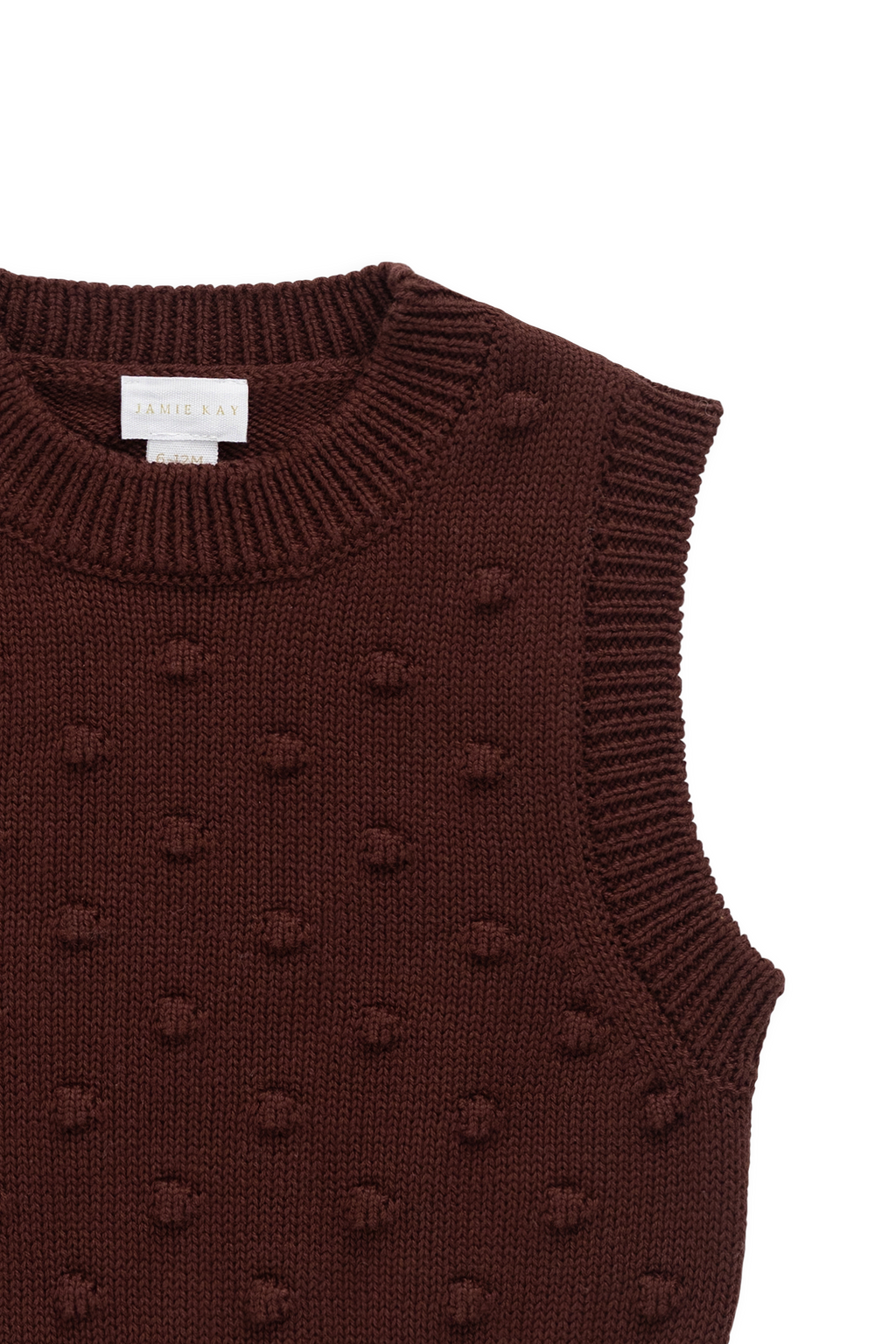 Gilet sans manches en coton tricoté texturé marron chocolat classique pour un superposition facile