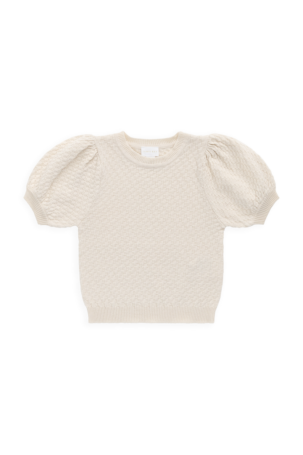 Haut en tricot texturé de coton vanille vintage à manches bouffantes en tissu respirant pour filles