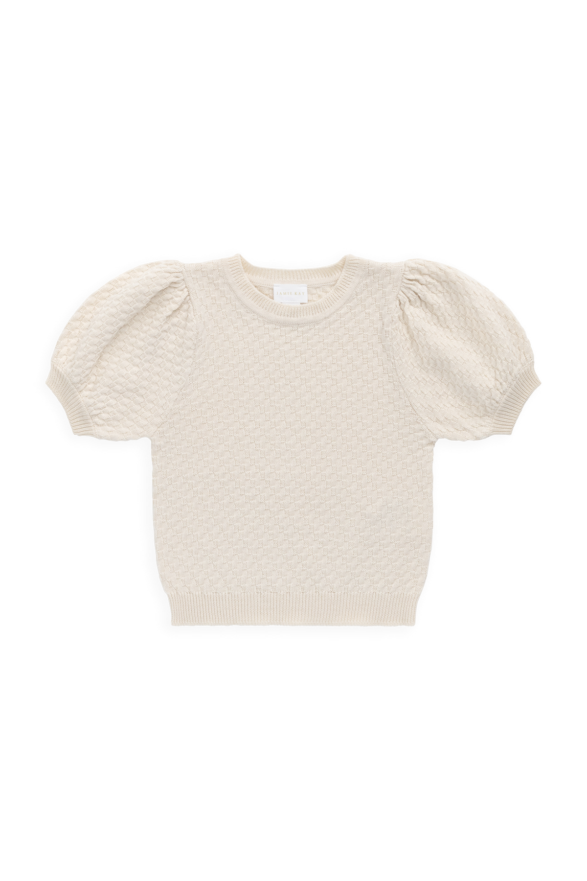 Haut en tricot texturé de coton vanille vintage à manches bouffantes en tissu respirant pour filles