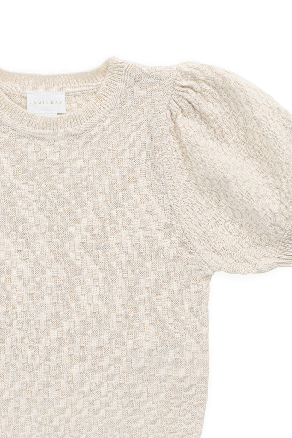 Haut en tricot texturé de coton vanille vintage à manches bouffantes en tissu respirant pour filles