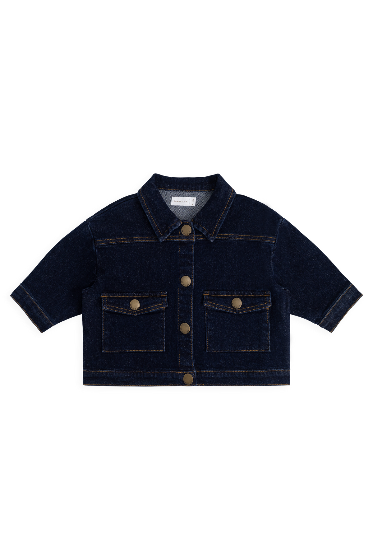 Veste en jean classique bleu indigo foncé avec surpiqûres contrastantes et boutons sans nickel pour enfants