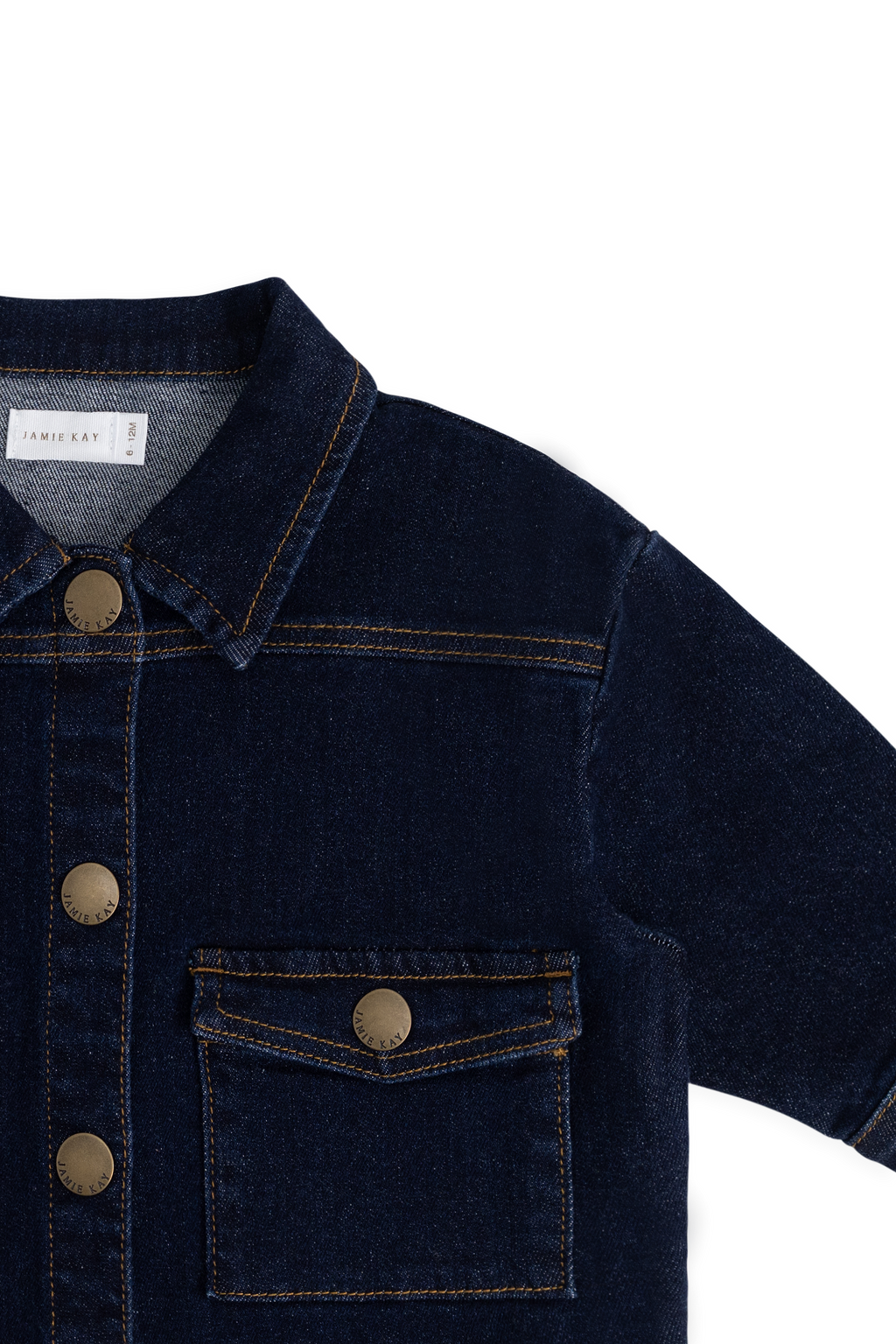Veste en jean classique bleu indigo foncé avec surpiqûres contrastantes et boutons sans nickel pour enfants