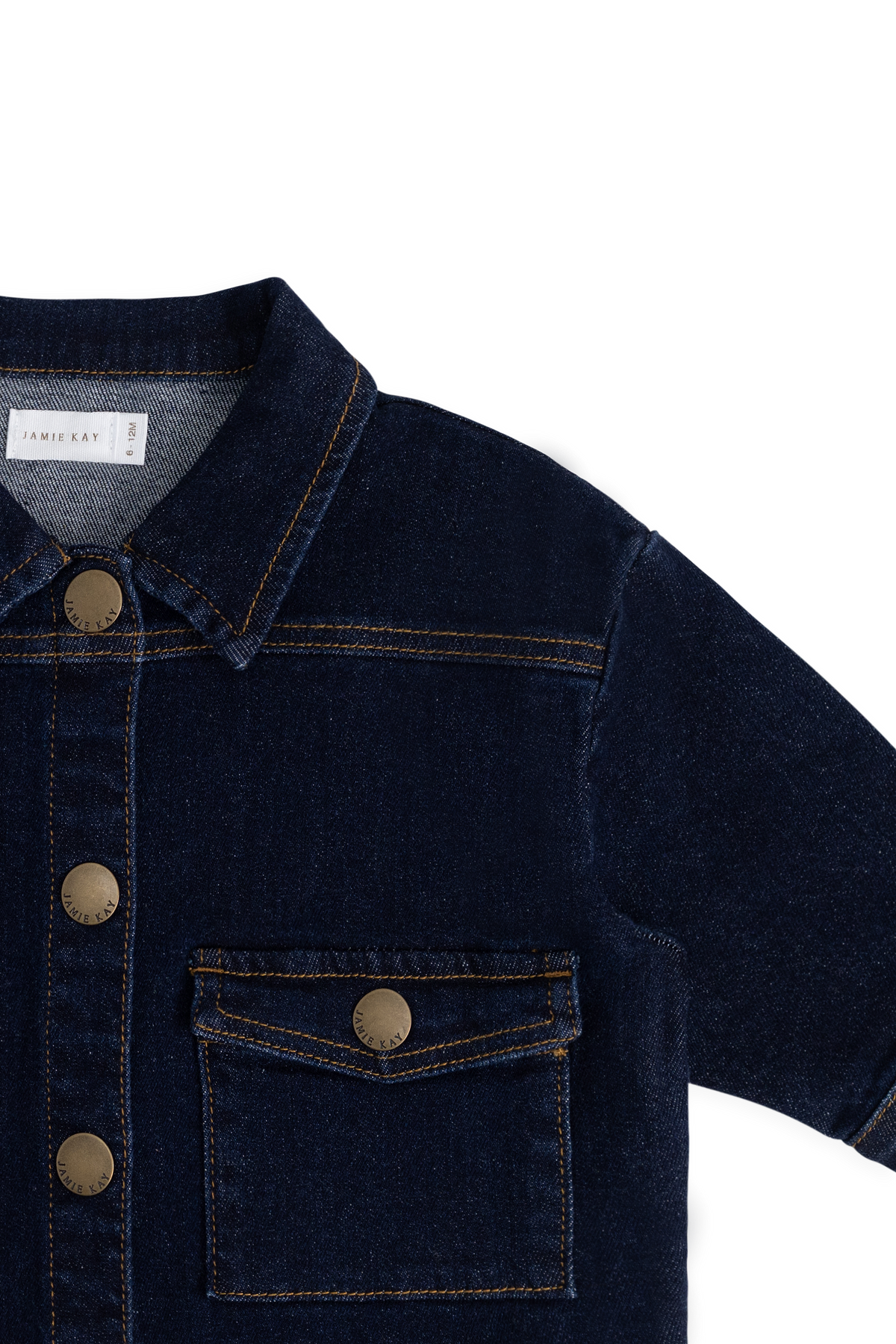 Veste en jean classique bleu indigo foncé avec surpiqûres contrastantes et boutons sans nickel pour enfants